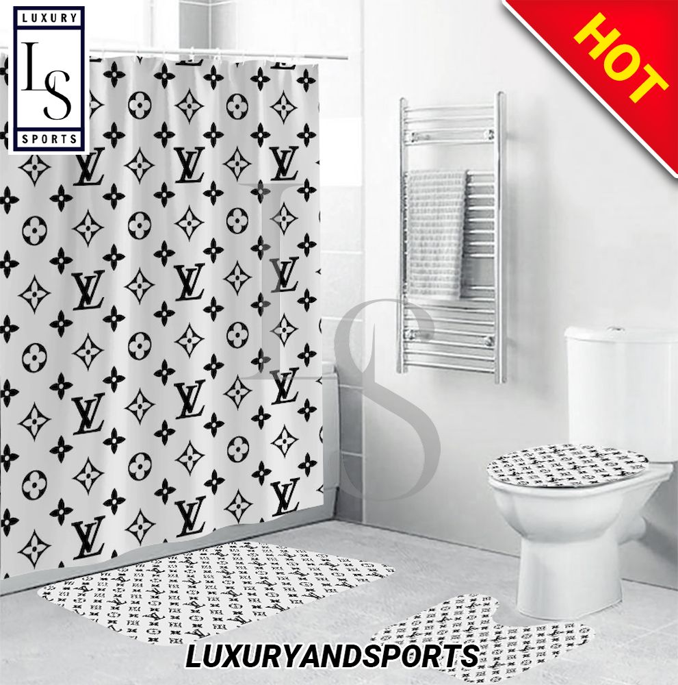 Louis Vuitton Black Fashion Luxury Brand Premium Bathroom Set Shower  Curtain Bath Mat Set Home Decor