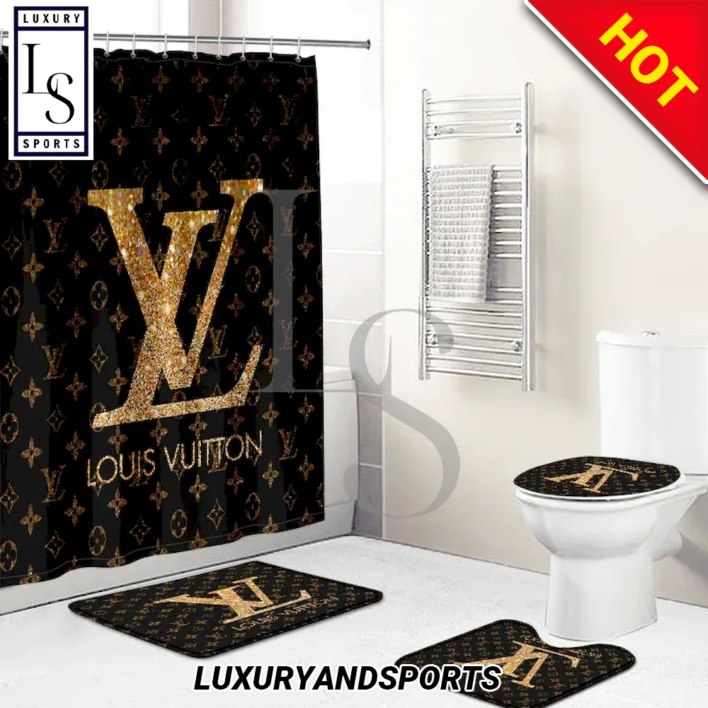 SALE] Louis Vuitton Golden Brown Pattern Luxury Shower Curtain Set - Luxury  & Sports Store