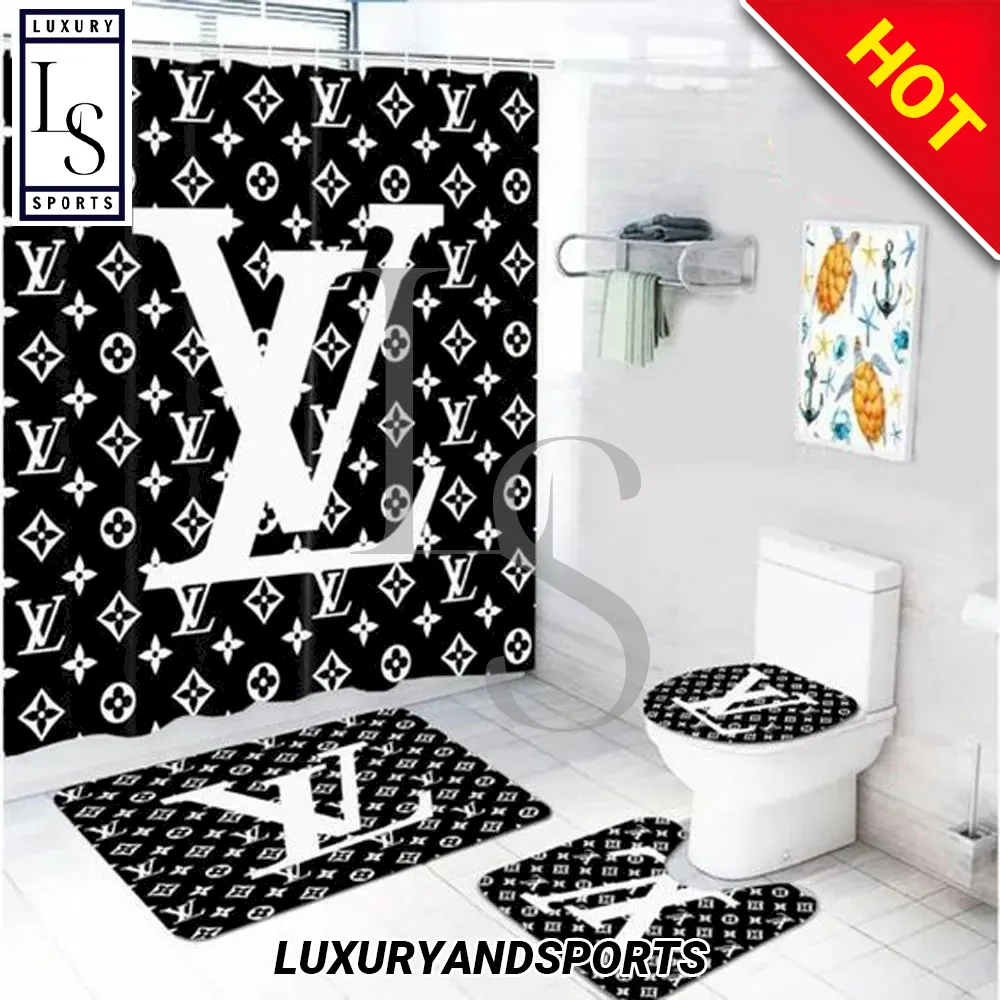 Louis Vuitton LV logo black Shower Curtain Sets - LIMITED EDITION