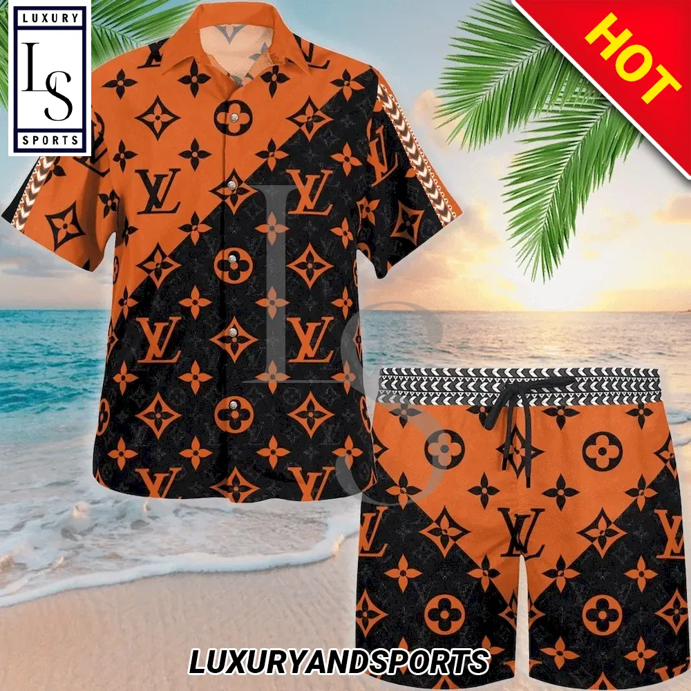 Louis Vuitton Blue 2022 Combo Hawaiian Shirt Beach Shorts And Flip