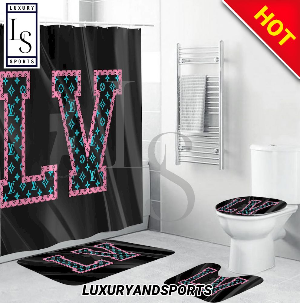 SALE] Louis Vuitton Black Fashion Shower Curtain Set - Luxury
