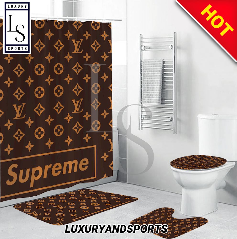 SALE] Louis Vuitton Supreme Brown Fashion Shower Curtain Set