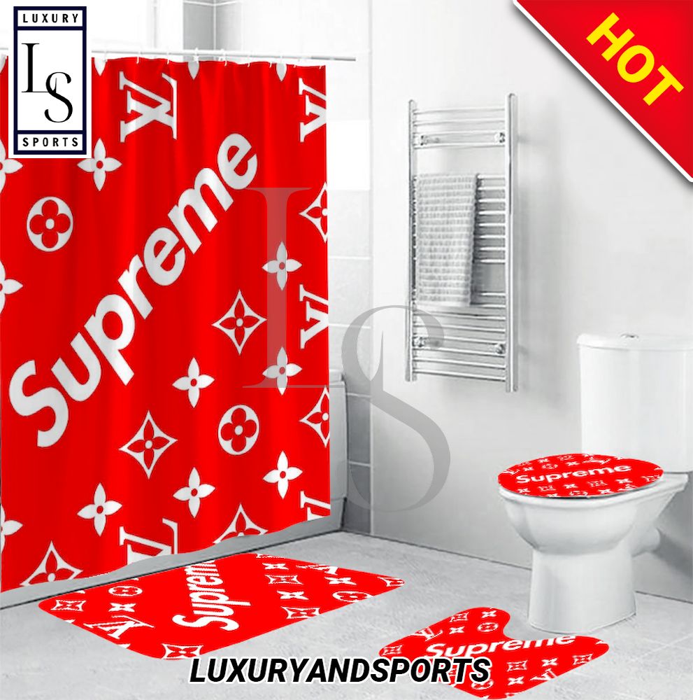 SALE] Louis Vuitton Supreme Fashion Luxury Bathroom Shower Curtain Set -  Luxury & Sports Store