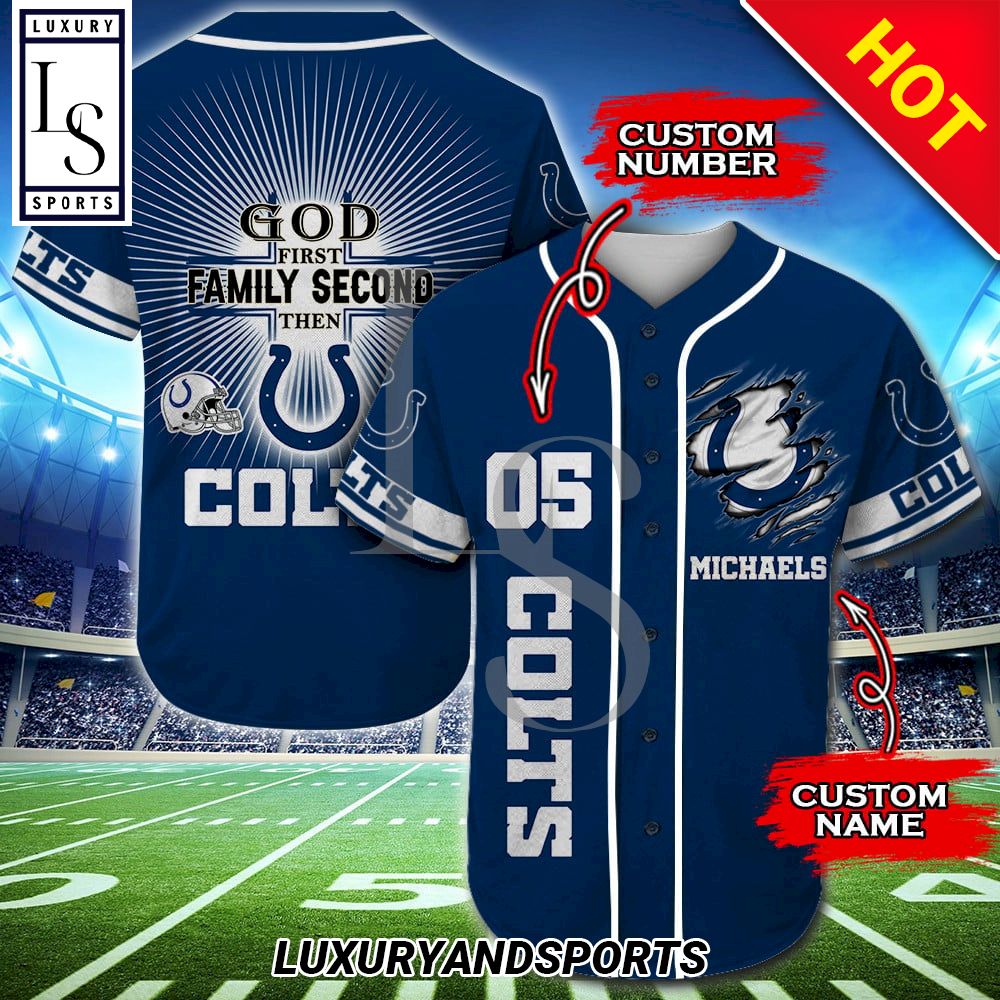 Personalized Indianapolis Colts God First Family Second Baseball Jersey