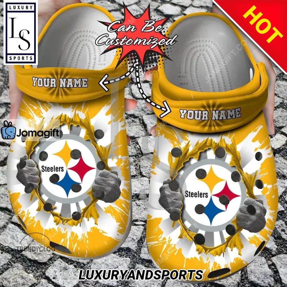 Personalized Pittsburgh Steelers Hands Ripping Light Crocs Shoes