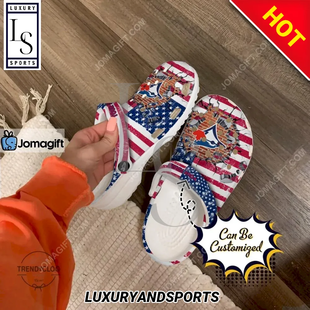 SALE] Toronto Blue Jays American Flag Breaking Wall Crocs Clog Shoes -  Luxury & Sports Store