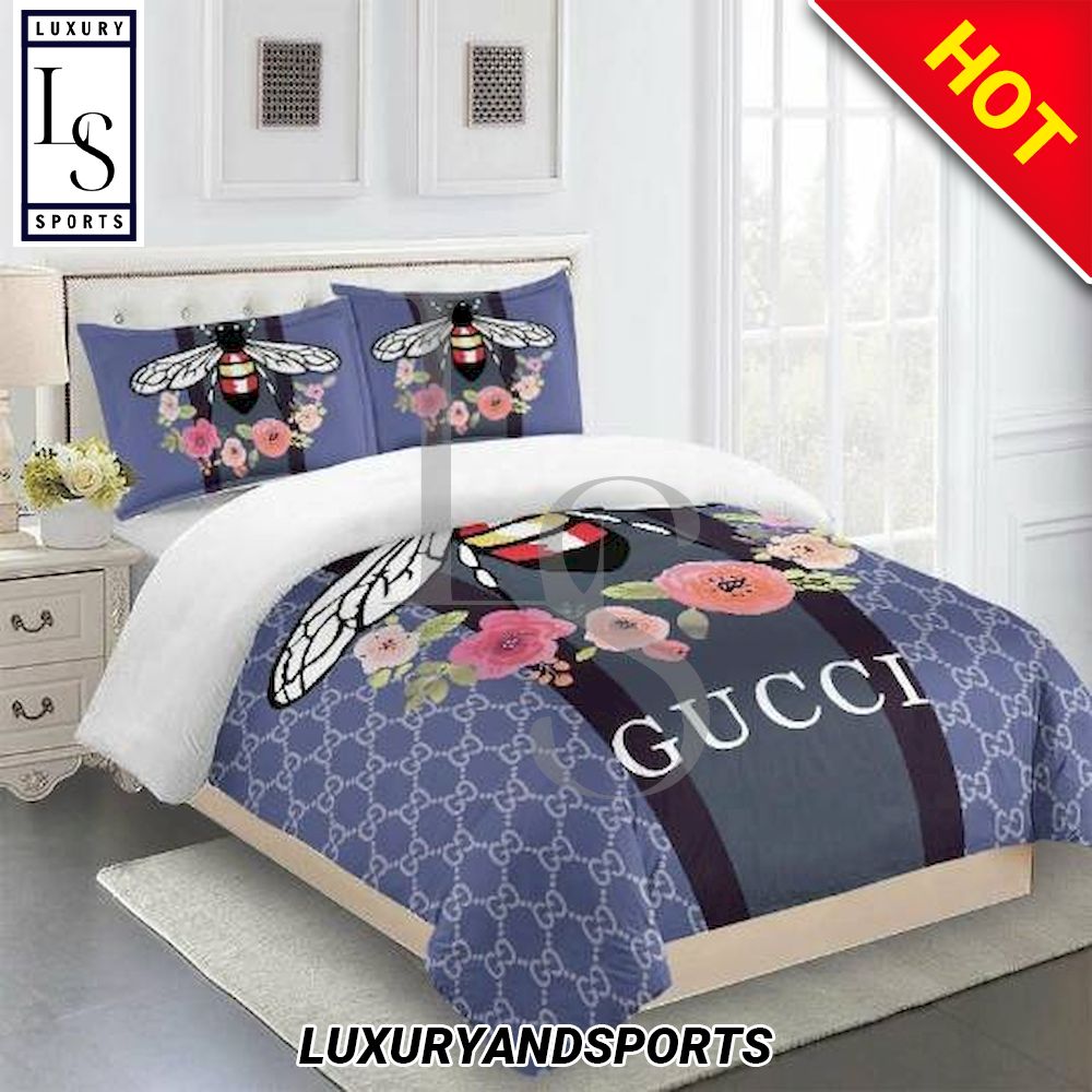 SALE] Gucci Bedding Set Blue And Flowers Fly Luxury Bedding Sets - Luxury &  Sports Store