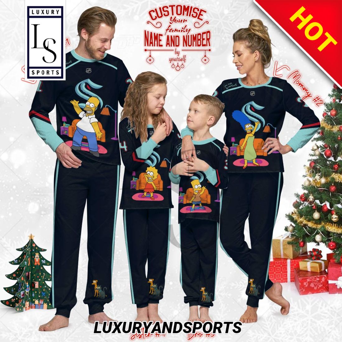 NHL Seattle Kraken Jersey ft. The Simpsons Personalized Pyjamas For Family