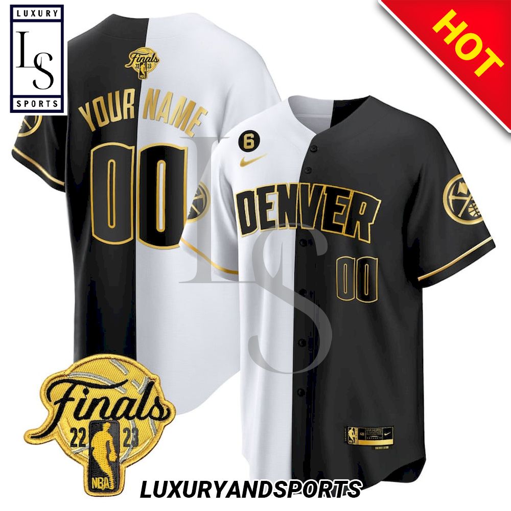 Denver Nuggets Finals Patch Split Custom Name Baseball Jersey