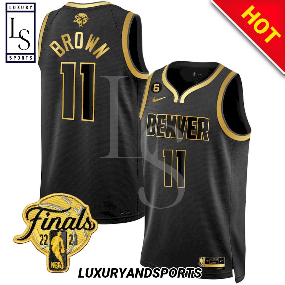 Denver Nuggets Bruce Brown Jordan Black Gold NBA Finals Basketball Jersey