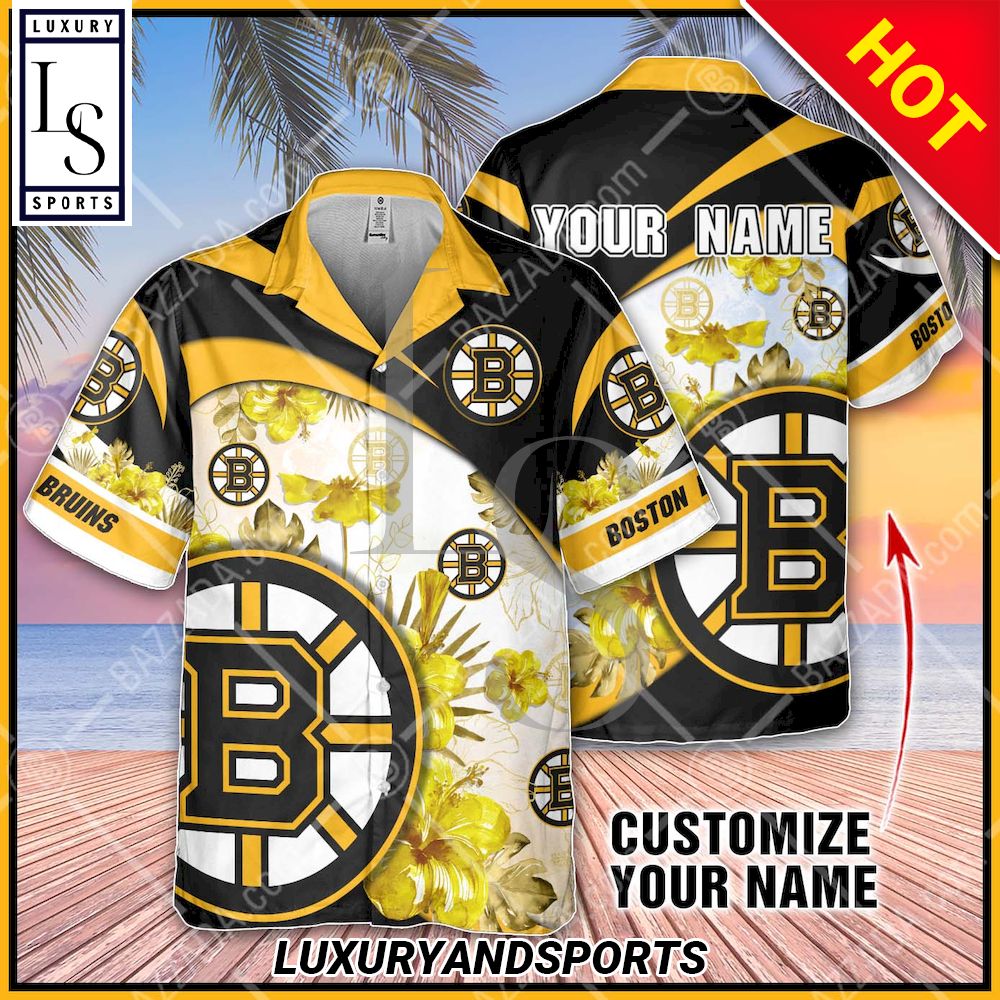 NHL Boston Bruins Floral Beach Trip Personalized Hawaiian Shirt
