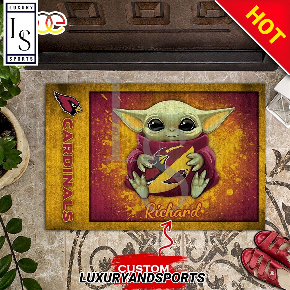Arizona Cardinals Baby Yoda Personalized Doormat
