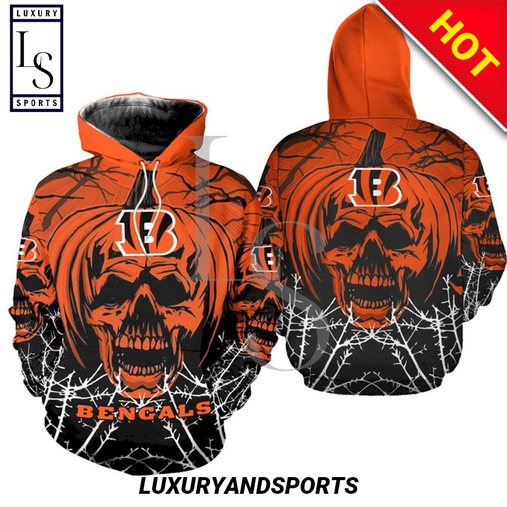 Cincinnati Bengals Halloween Pumpkin Skull NFL Hoodie D