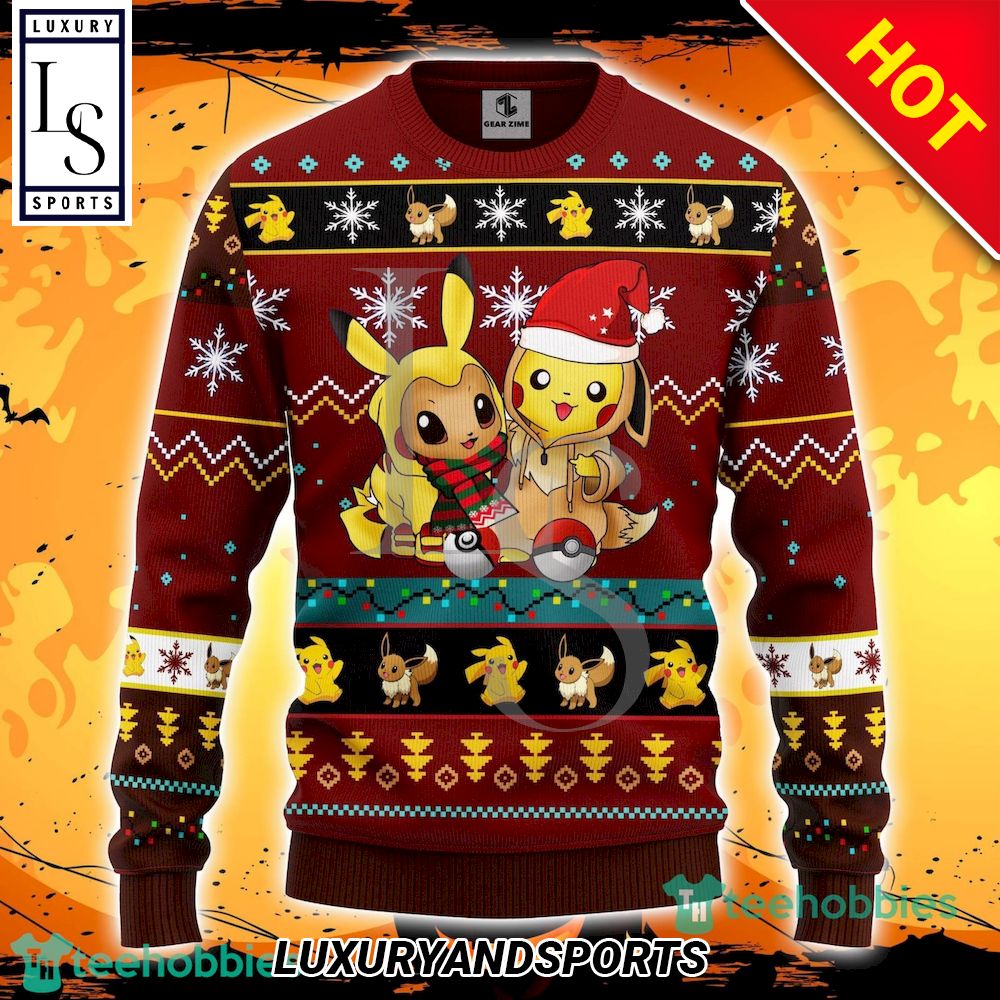 Pokemon Cute Noel Mc Brown Red Ugly Christmas Sweater
