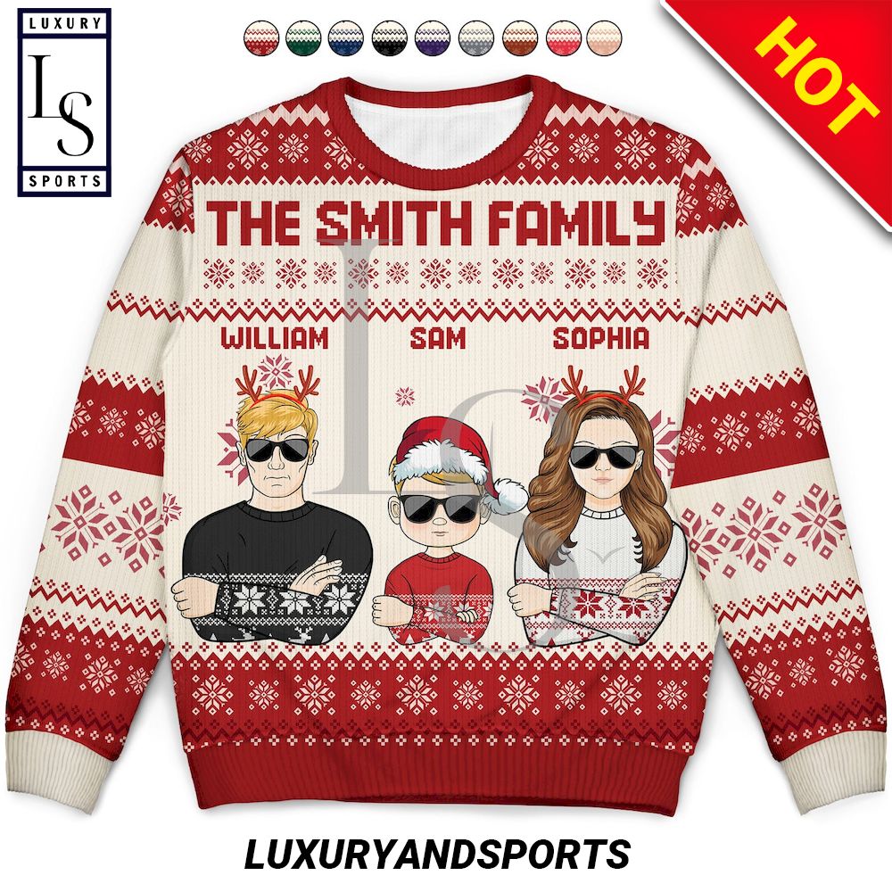 Front Family Christmas Funny Gift For Family Couple Unisex Ugly Sweater