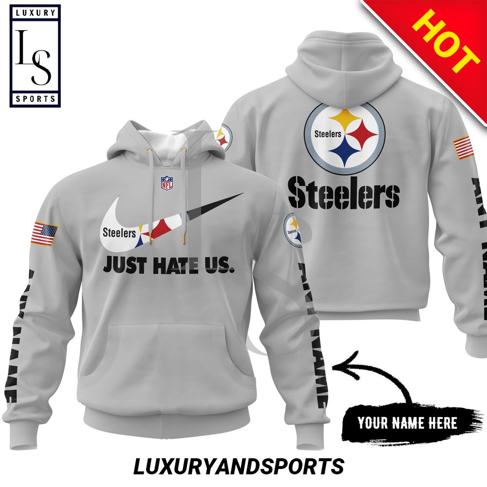Custom Name Pittsburgh Steelers Nike Just Hate Us with USA Flag Hoodie