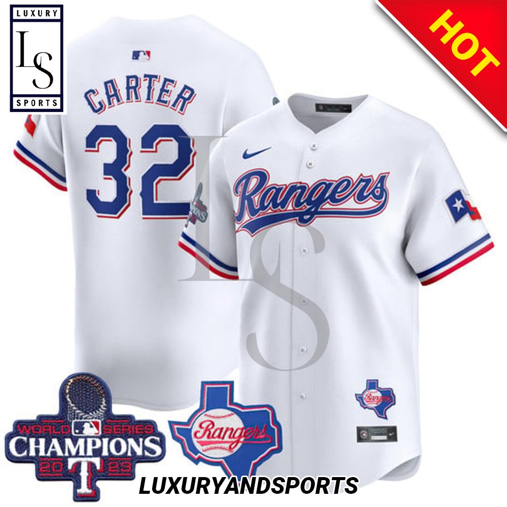 Texas Rangers Evan Carter World Series Champions Nike White Baseball Jersey
