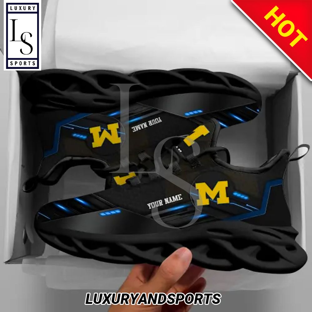 Custom Name Michigan Wolverines Black Max Soul Shoes