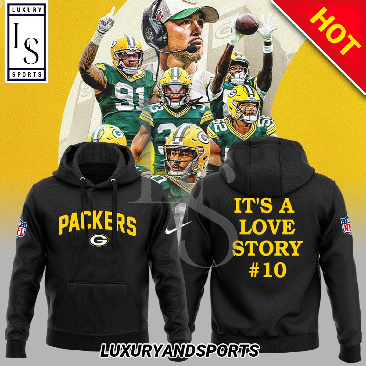 Green Bay Packers Its A Love Story NFL Black Hoodie